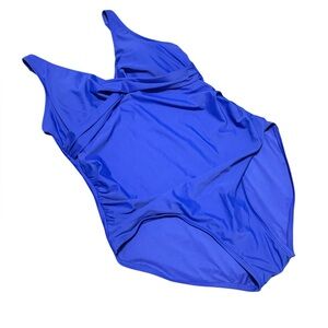 Roots One Piece Swimsuit Bright Blue Plus Size 16 V-Neck Tummy Control NWT Swim